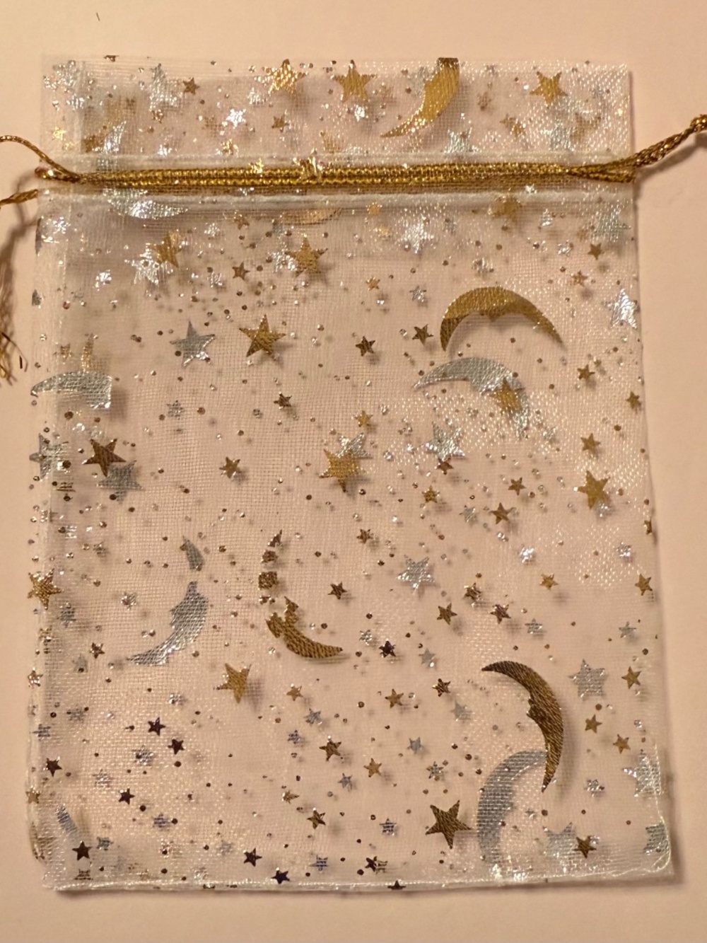 16-Pack Celestial Metallic Moon & Stars Organza Bags, Witchy, Gift Bags, Event